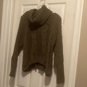 DR2 Olive Green Cable Knit Cowl Neck Sweater